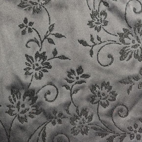 Vtg 1990s CDC Black Satin Floral Micro Beaded Sleeveless Mini Sheath Dress 10 - Picture 3 of 6